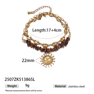 Bracelet Sun En Acier Inoxydable Étanche Couleur Or Avec Perles De Pierre Naturelle (1 Pièce) h5 