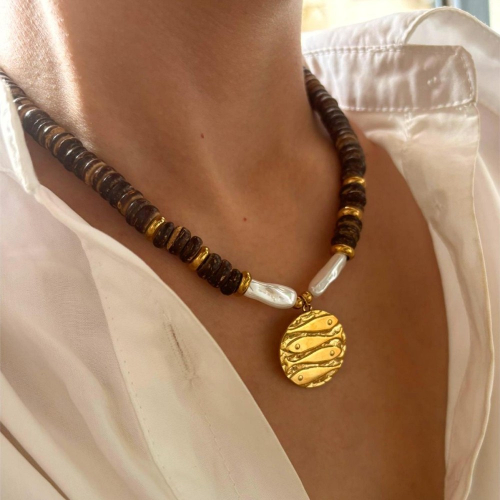 Collier Pendentif En Perles De Bois 1 Pièce Image4