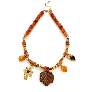 Collier De Perles En Résine Couleur Or, 1 Pièce, Motif Fleur, Cœur, Feuille h5 