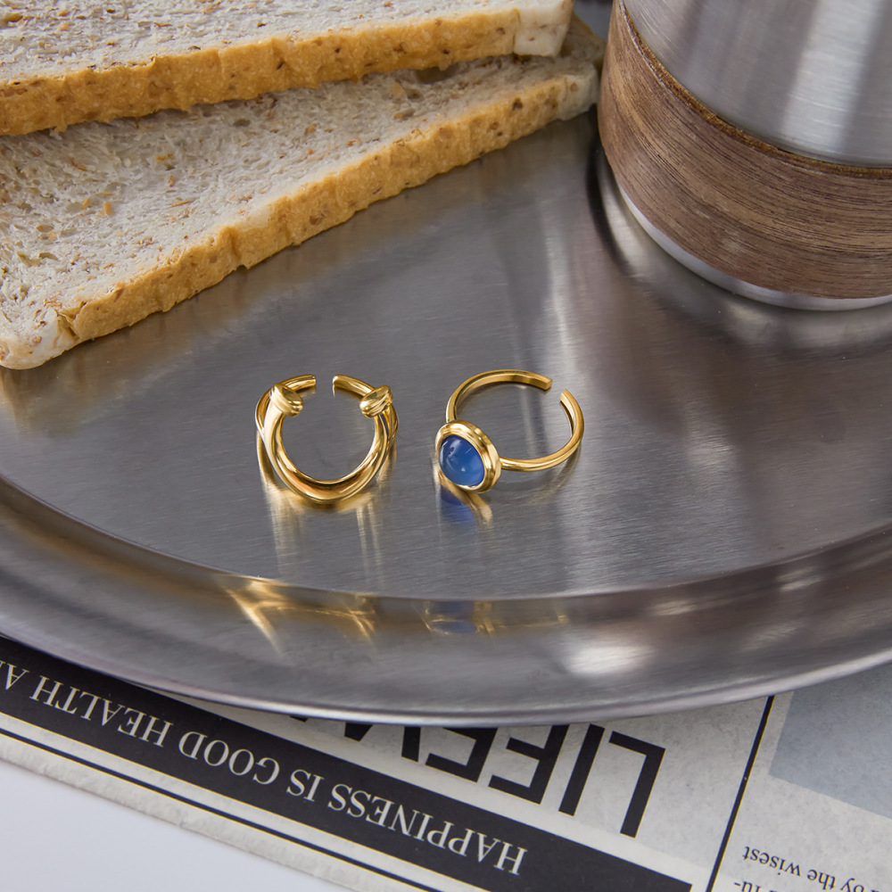 Bague Tendance En Résine Bleue, En Acier Inoxydable Et Couleur Or, Étanche (1 Pièce). Image4