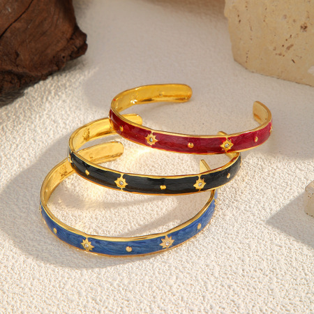 Bracelet manchette étanche en acier inoxydable émaillé doré (1 pièce)