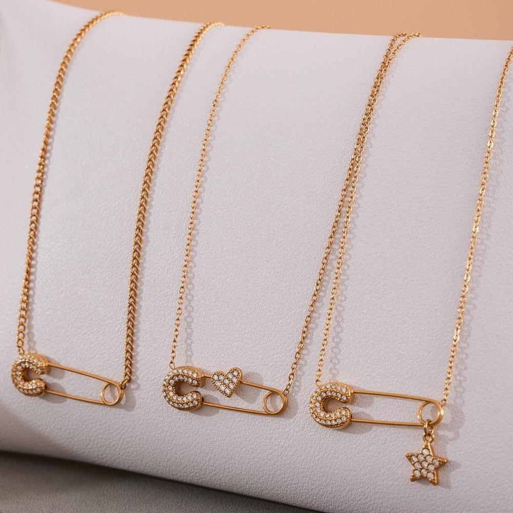 Colliers Pendentifs Pour Femmes Avec Trombone Quotidien En Acier Inoxydable Étanche Couleur Or Image6
