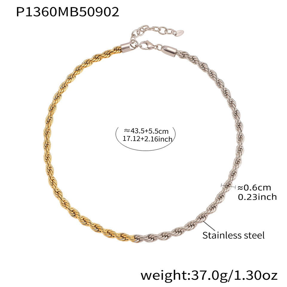 Collier Chaîne Femme En Acier Inoxydable Imperméable, Couleurs Or Et Argent Mélangés (1 Pièce) Image2