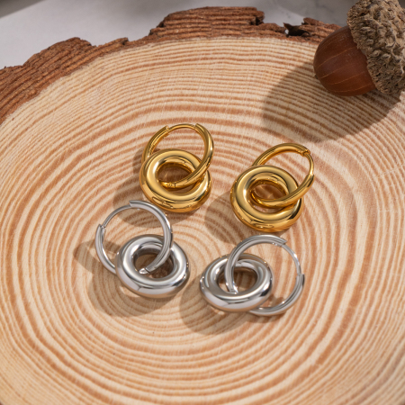 1 paire de boucles d'oreilles créoles rondes en acier inoxydable étanche couleur or