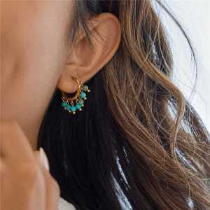 1 Paire De Boucles D'Oreilles Créoles Élégantes Pour Femme, En Acier Inoxydable Doré Et Calaite, Étanches. h5 Image3