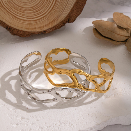 Bracelet manchette étanche en acier inoxydable ajouré de forme irrégulière (1 pièce)