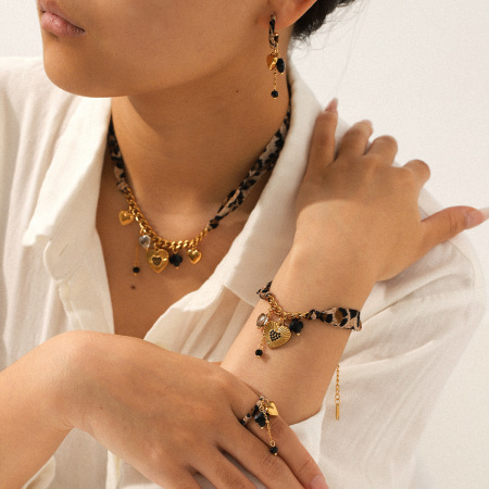 Ensemble de colliers pour femme, 1 pièce, en polyester doré, strass et zircons