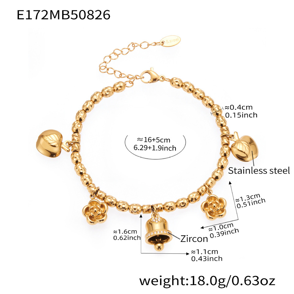 Bracelet À Breloques Pour Femme, En Acier Inoxydable Doré, Orné D'Un Zircon Et Orné D'Un Cœur Luxueux (1 Pièce). 