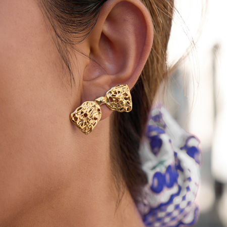 Boucles d'oreilles puces pour femme, en acier inoxydable doré, ajourées, avec nœud papillon romantique (1 paire).