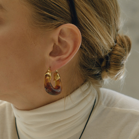 1 paire de boucles d'oreilles créoles rétro en résine dégradé de couleurs pour femme 2