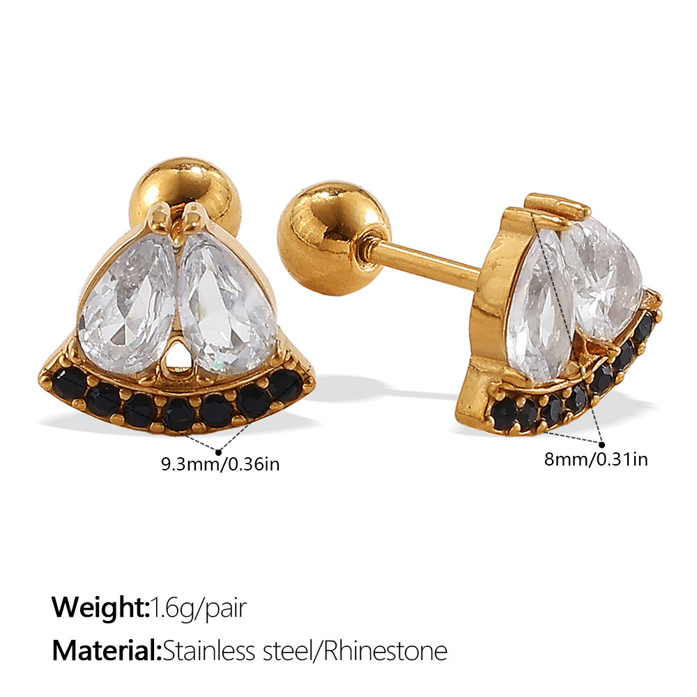 1 Paire De Boucles D'Oreilles Piercing En Acier Inoxydable Doré, Étanches, Avec Nœud Papillon Et Strass.