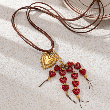 Collier long en acrylique doré en forme de cœur, 1 pièce