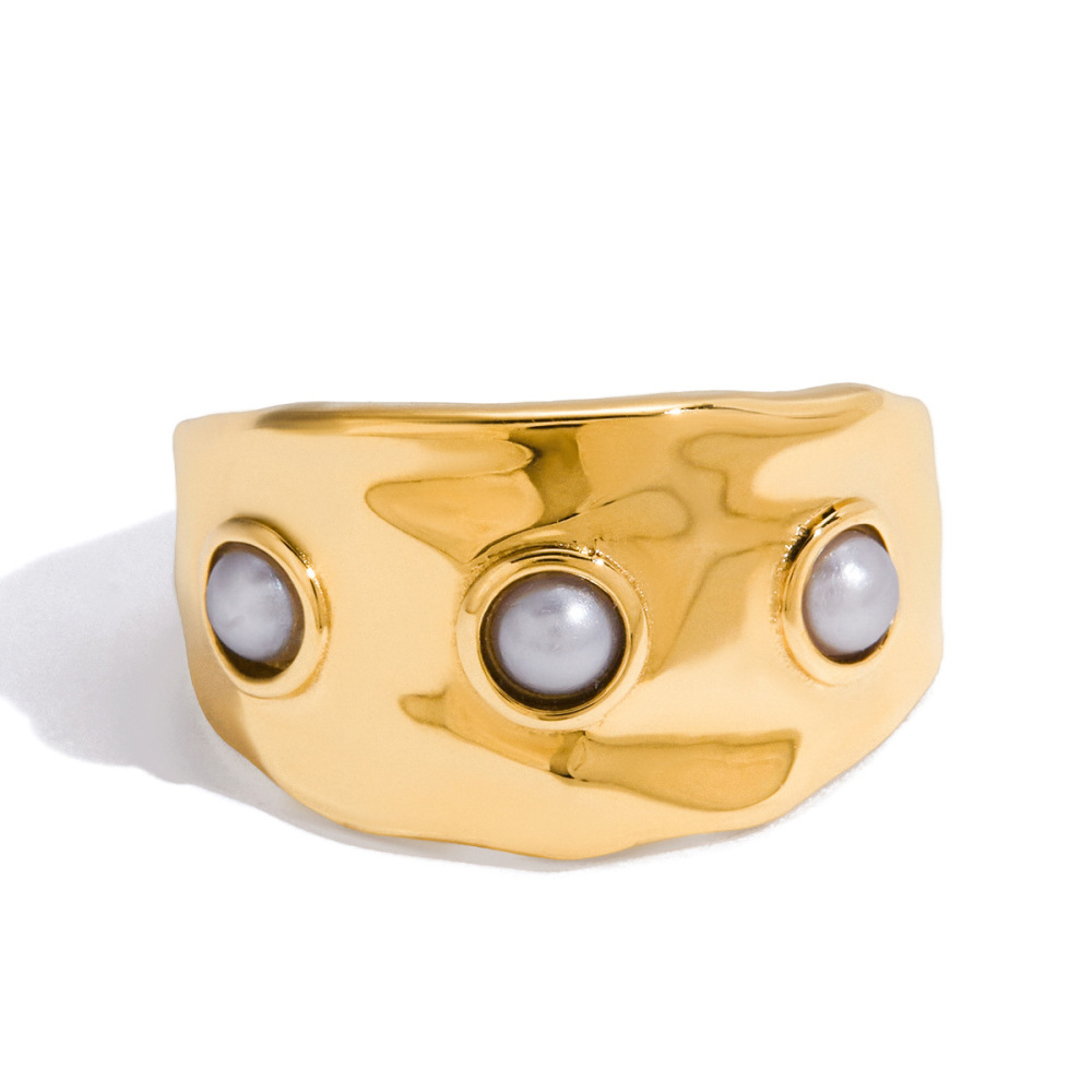 Bague Tendance En Acier Inoxydable Doré, De Forme Irrégulière Et Imperméable (1 Pièce). Image7