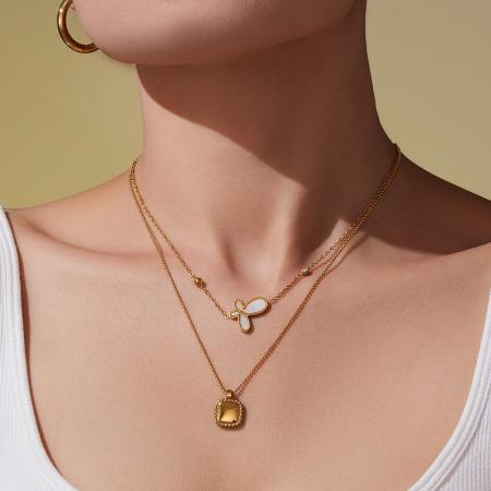 Collier Pendentif Élégant Pour Femme, En Acier Inoxydable, Couleur Or, Avec Pendentif Papillon (1 Pièce)