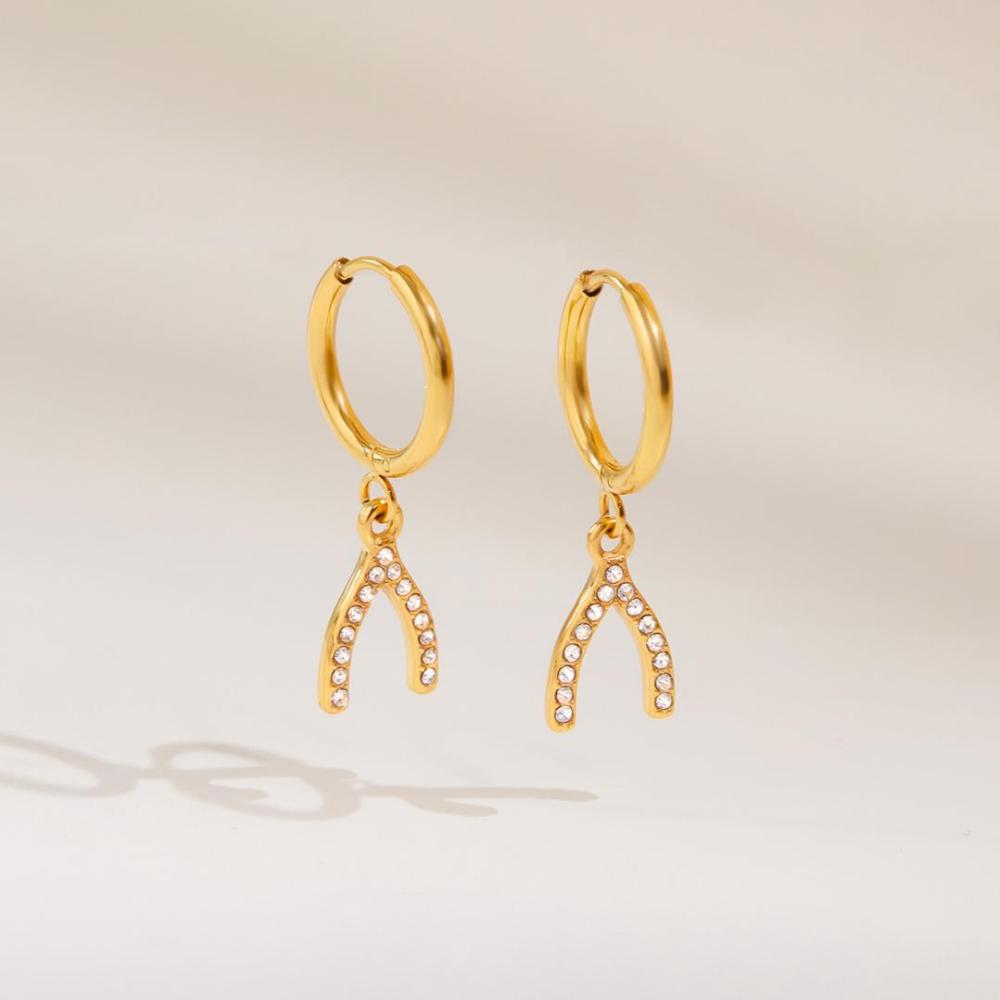 1 Paire De Boucles D'Oreilles Pendantes Élégantes Pour Femme, En Acier Inoxydable Doré, Imperméables, De Forme Irrégulière Et Serties De Zircon. Image4