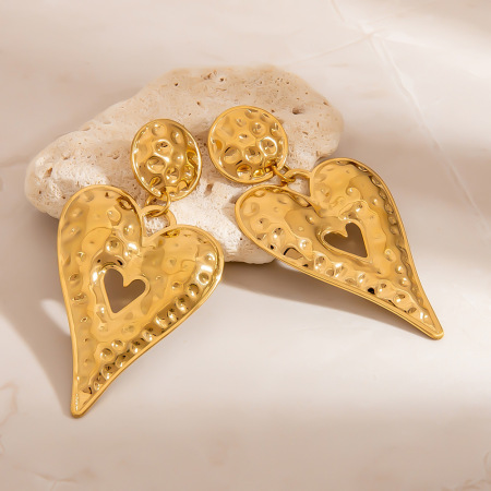 Boucles d'oreilles pendantes en acier inoxydable doré, motif marteau en forme de cœur (1 paire) 2