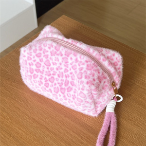 Trousse De Maquillage En Peluche Pour Femme, Motif Léopard Rétro Romantique, 1 Pièce h5 