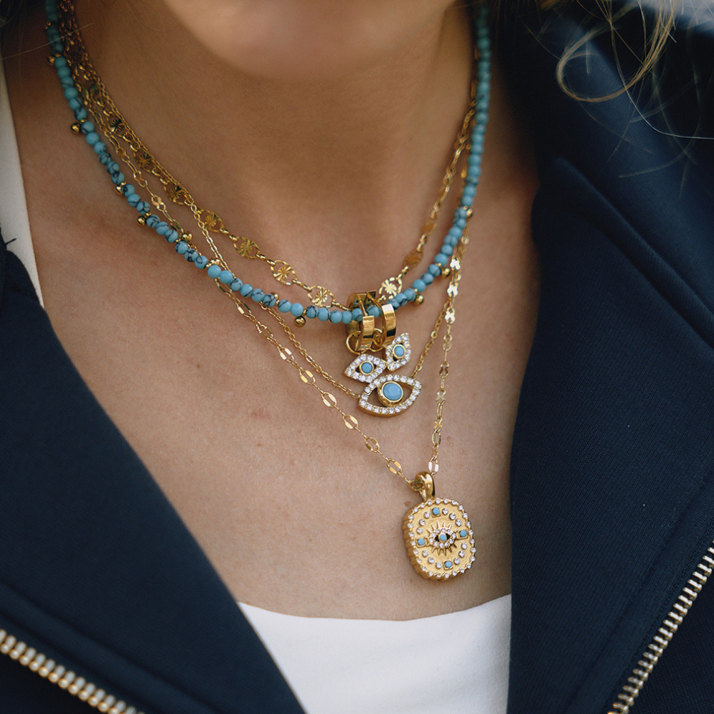 Collier Pendentif Sophistiqué Œil De Diable En Acier Inoxydable Étanche Couleur Or Pour Femme (1 Pièce) Image3
