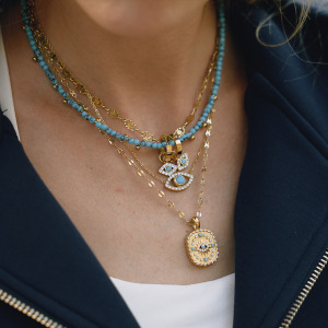 Collier Pendentif Sophistiqué Œil De Diable En Acier Inoxydable Étanche Couleur Or Pour Femme (1 Pièce) h5 Image3