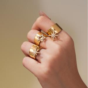 Bague Pour Femme En Acier Inoxydable Doré, Ornée D'Un Zircon Et D'Une Étoile Brillante (1 Pièce). h5 Image5
