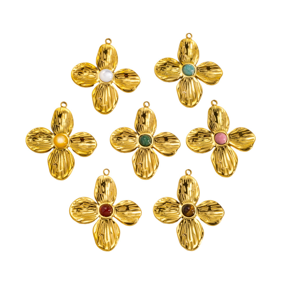 Pendentif Femme En Acier Inoxydable Doré, Motif Fleur Douce (1 Pièce) Image4