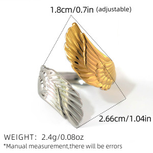Bague Femme Rétro En Acier Inoxydable Étanche, Or Et Argent, Style Ailes (1 Pièce). h5 Image2