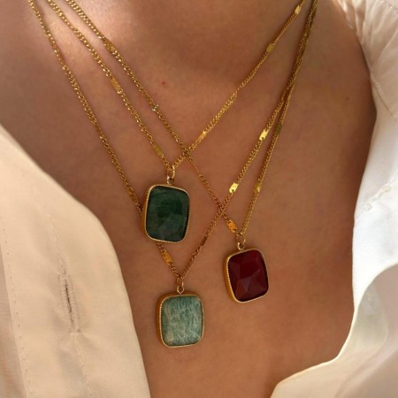 Collier pendentif en acier inoxydable avec pierre naturelle, 1 pièce 2