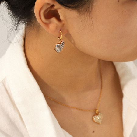 Ensemble de colliers pour femmes « Cœur quotidien » en acier inoxydable étanche avec zircon (1 pièce) 2