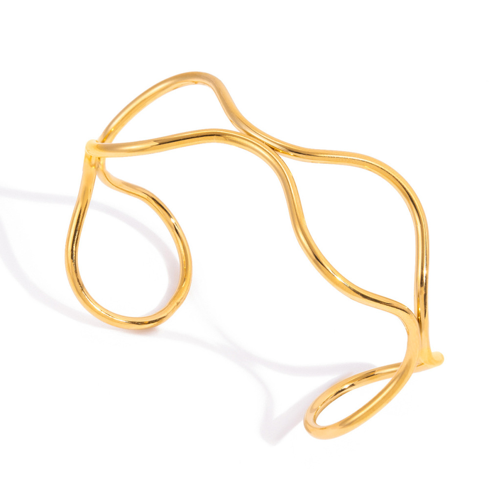 Bracelet Manchette Daily Curve Pour Femme, En Acier Inoxydable, Couleur Or, Étanche (1 Pièce). 