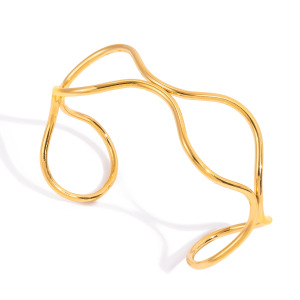 Bracelet Manchette Daily Curve Pour Femme, En Acier Inoxydable, Couleur Or, Étanche (1 Pièce). h5 