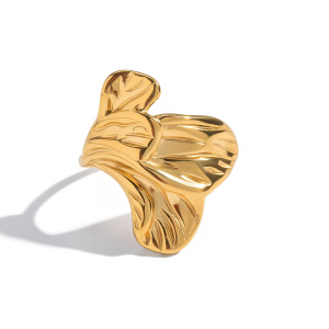 Bague Statement En Acier Inoxydable Doré, 1 Pièce, Motif Fleur h5 Image5