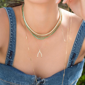 Collier Pendentif Femme En Acier Inoxydable Doré, Forme Irrégulière Classique, Étanche, Avec Zircon. h5 Image4