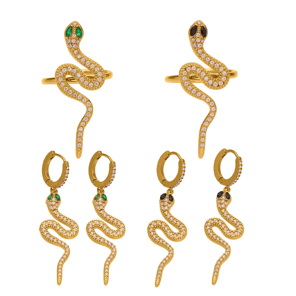 Ensembles De Bijoux Sophistiqués Pour Femmes, En Acier Inoxydable, Étanches, Couleur Or, Avec Motif Serpent Et Zircon. Image8