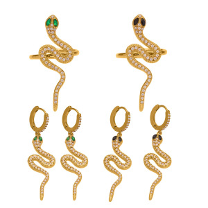 Ensembles De Bijoux Sophistiqués Pour Femmes, En Acier Inoxydable, Étanches, Couleur Or, Avec Motif Serpent Et Zircon. h5 Image8
