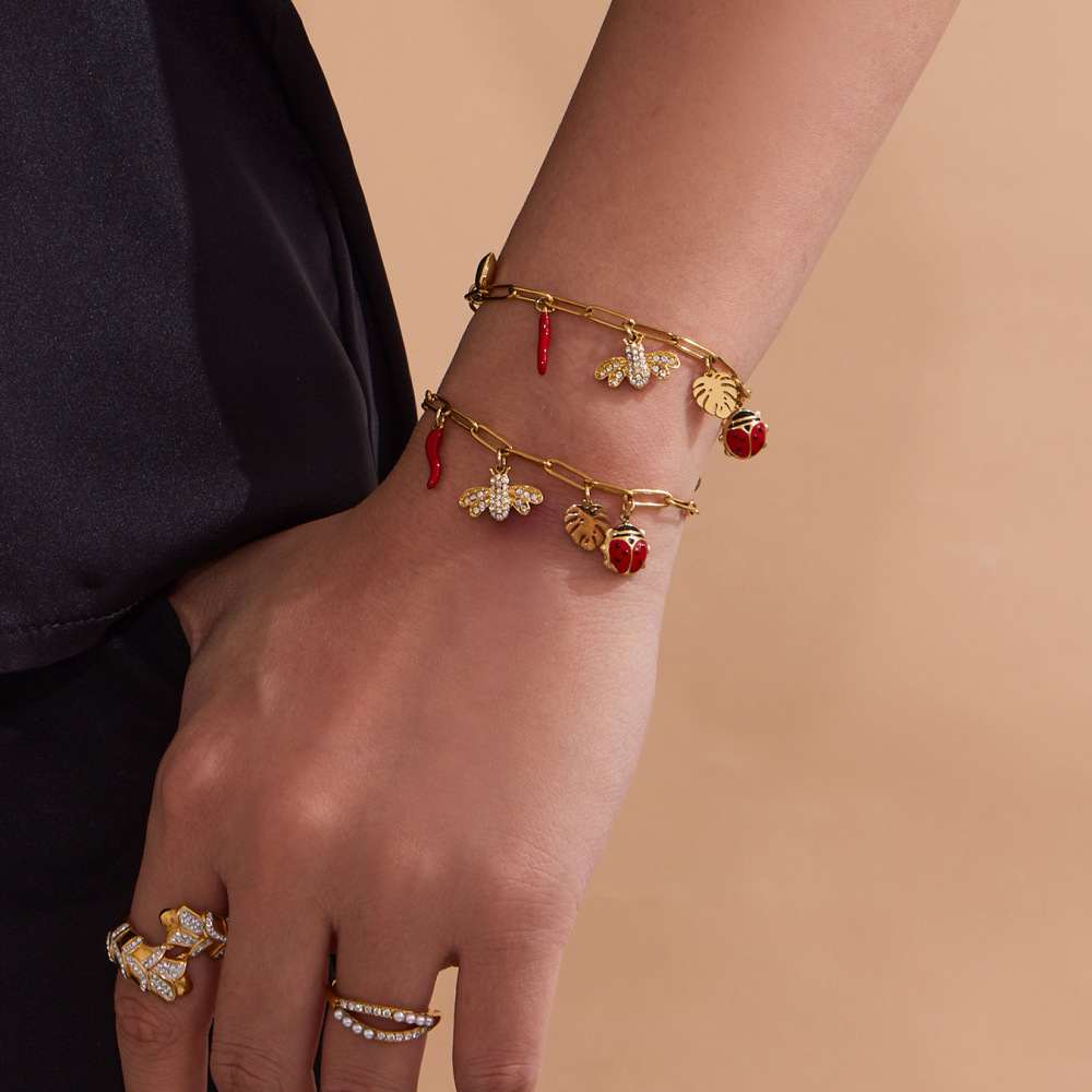 Ensembles De Bijoux Pour Femmes En Acier Inoxydable, Ornés De Fleurs Et D'Abeilles, Étanches Et Sertis De Zircon Doré. Image3