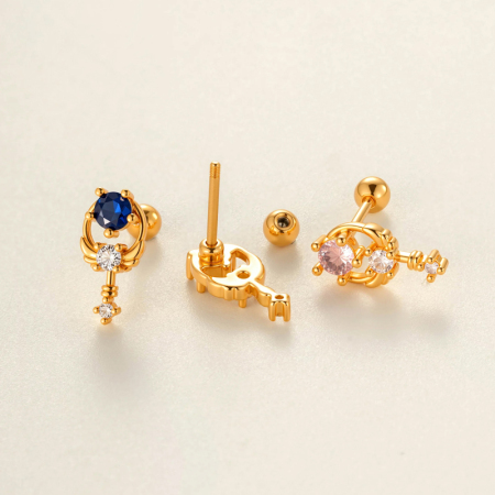 1 boucle d'oreille piercing en forme d'ailes en cuivre couleur or et zircon 2