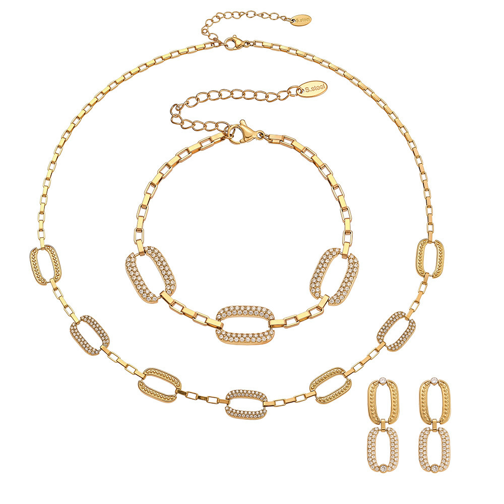 Ensembles De Bijoux Pour Femmes En Acier Inoxydable Rectangulaire, Étanches, Couleur Or Et Zircon, Personnalisables Image7