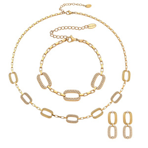 Ensembles De Bijoux Pour Femmes En Acier Inoxydable Rectangulaire, Étanches, Couleur Or Et Zircon, Personnalisables h5 Image7
