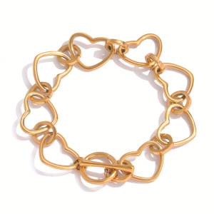 Bracelet À Maillons Pour Femme, En Acier Inoxydable, Couleur Or, Avec Motif Cœur Simple (1 Pièce). h5 