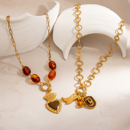 Collier pendentif ethnique en forme de cœur, en acier inoxydable étanche, pour femme (1 pièce) 2