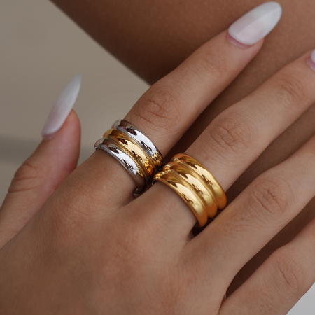 Bague classique en acier inoxydable étanche, coloris or et argent (1 pièce) 2