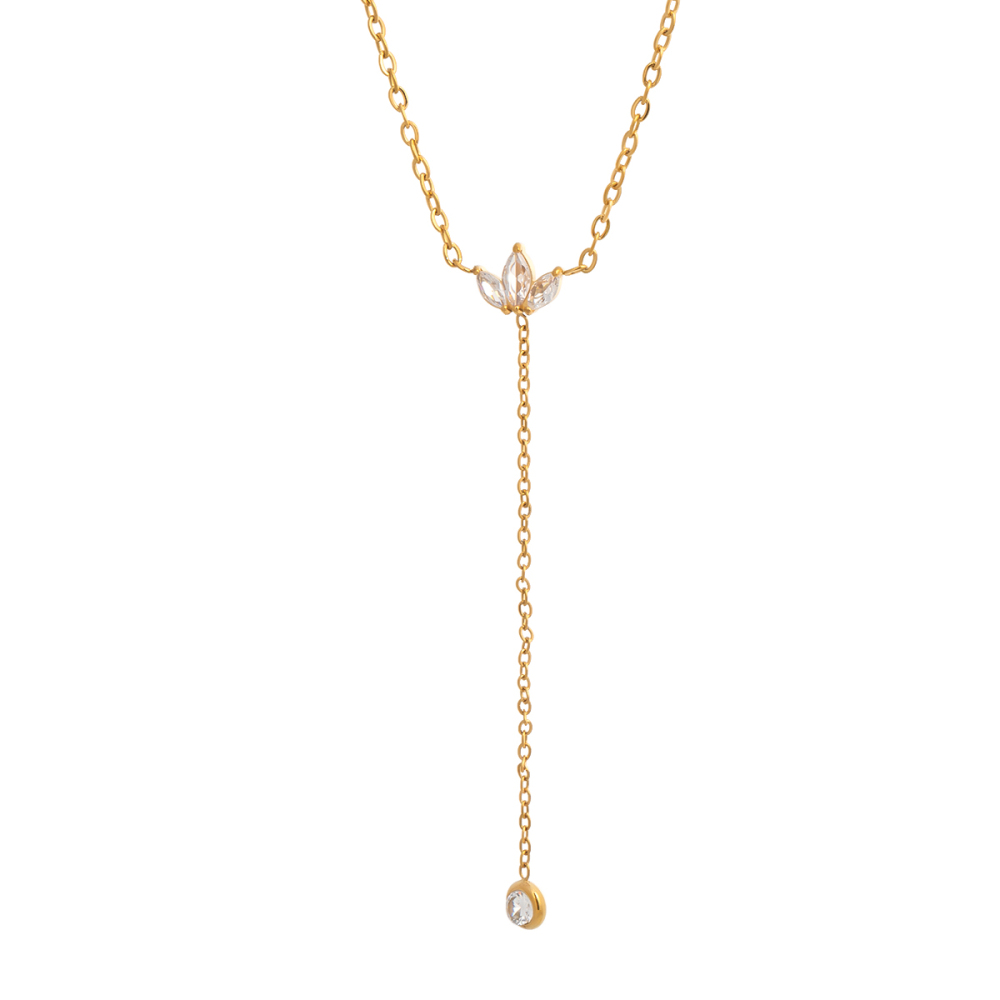 Collier Pendentif En Acier Inoxydable Étanche Couleur Or, En Forme De Fleur En Forme De Y, Orné D'Un Zircon. Image5