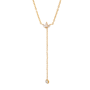 Collier Pendentif En Acier Inoxydable Étanche Couleur Or, En Forme De Fleur En Forme De Y, Orné D'Un Zircon. h5 Image5
