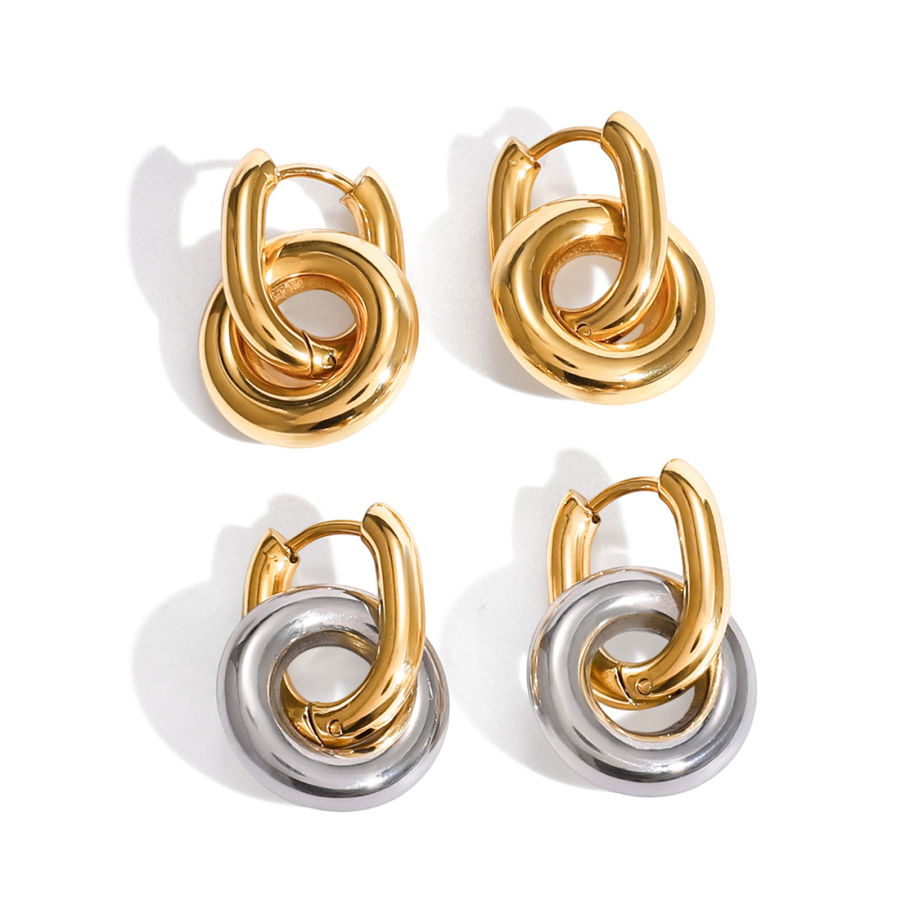 1 Paire De Boucles D'Oreilles Créoles Simples En Acier Inoxydable, Couleurs Or Et Argent, Étanches, Pour Femmes Image7