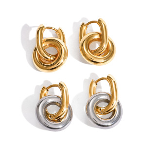 1 Paire De Boucles D'Oreilles Créoles Simples En Acier Inoxydable, Couleurs Or Et Argent, Étanches, Pour Femmes h5 Image7