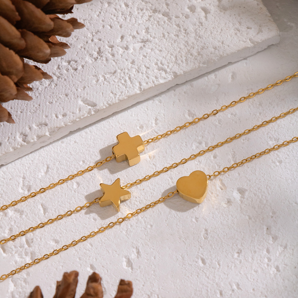 Collier Pendentif En Acier Inoxydable Doré, Étanche, En Forme De Cœur Et D'Étoile (1 Pièce). Image3