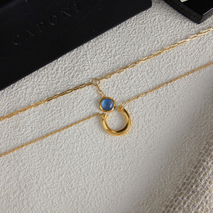 Collier Pendentif Femme Classique En Résine Bleue, Cercle, Acier Inoxydable, Étanche, Couleur Or (1 Pièce) h5 Image6