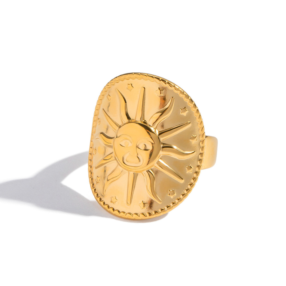 Bague Tendance Rétro Soleil En Acier Inoxydable Étanche (1 Pièce) Image5