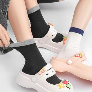1 Paire De Chaussettes Mi-Mollet Simples En Coton Pour Femme h5 Image3