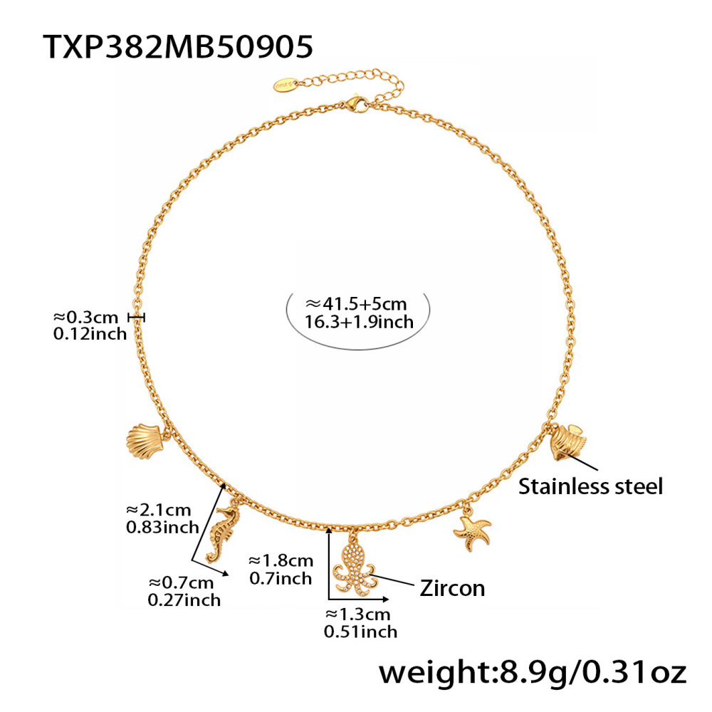 Ensembles De Bijoux Pour Femmes En Acier Inoxydable, Étanches, Couleur Or Et Zircon, Inspirés De La Série Organismes Marins
